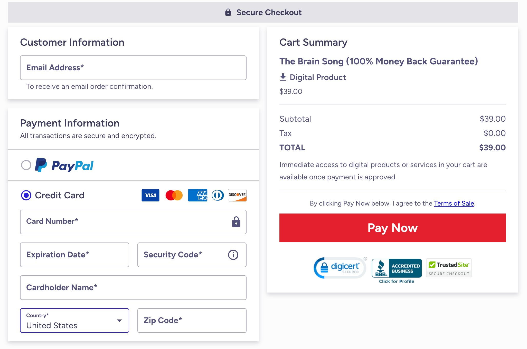 The Brain Song Checkout Page